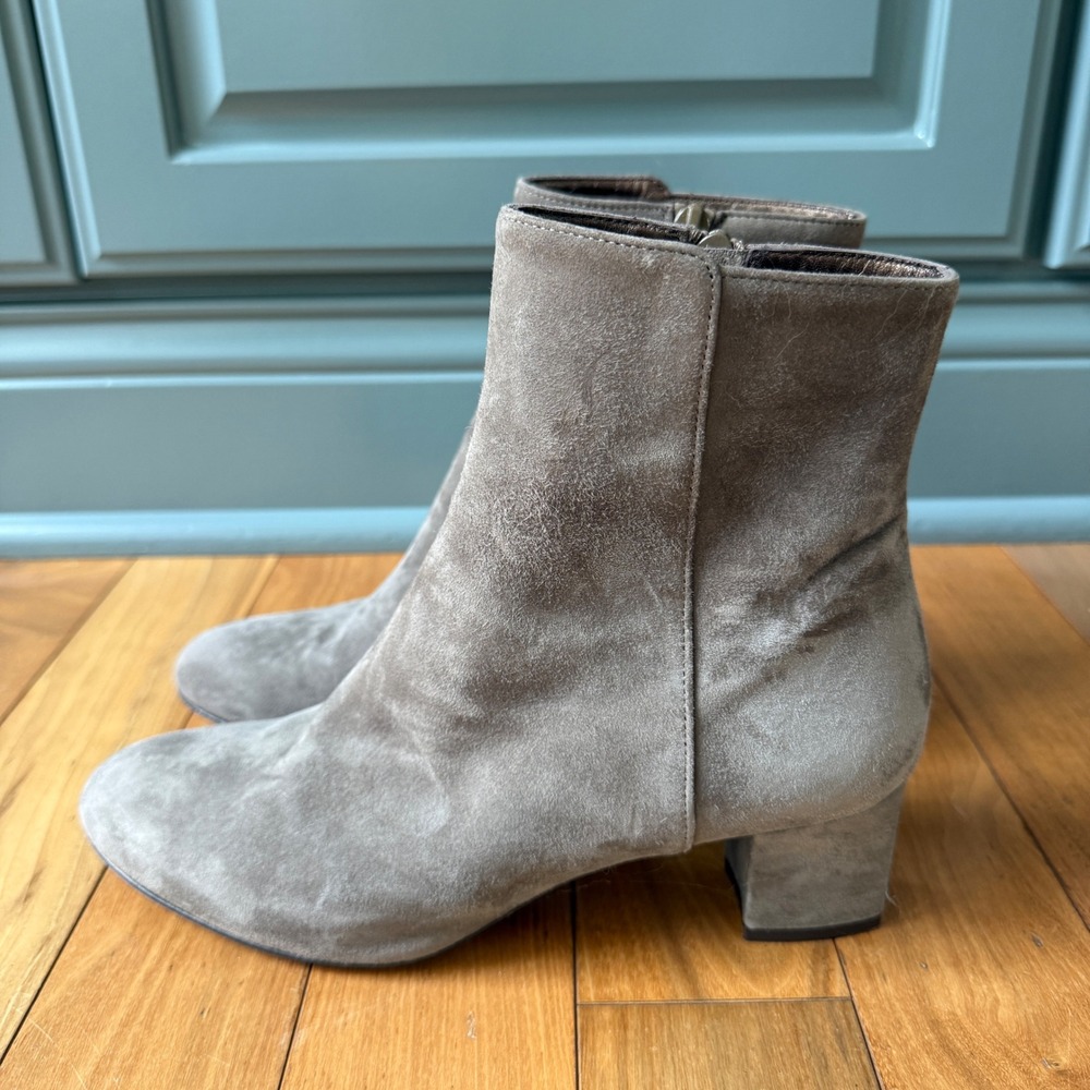 AGL Ankle Boots Women 38.5 Grey Suede Block Heel Side Zip Made in Italy